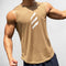 Front view of Khaki men’s quick-dry tank top in breathable mesh fabric
