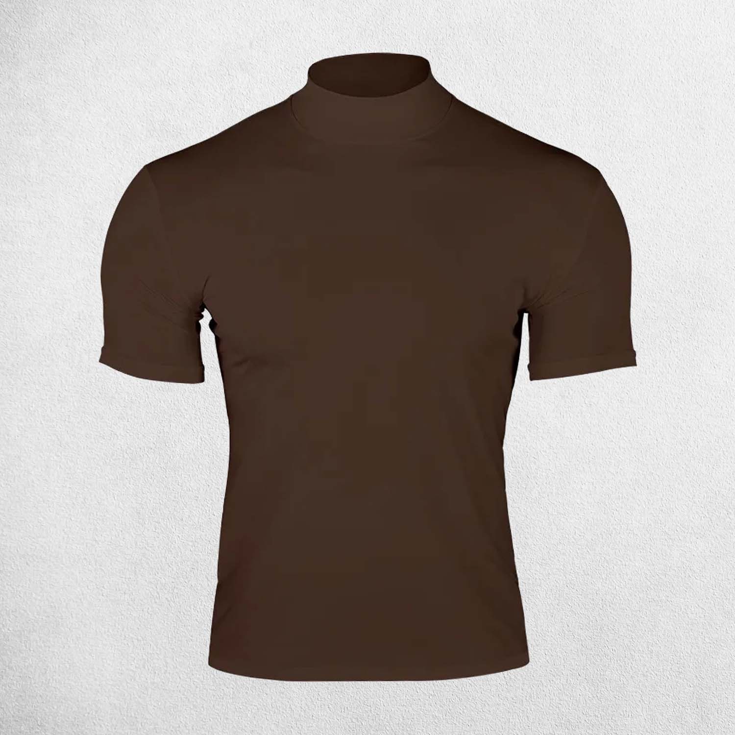 Close Up of Khaki Men’s Slim Fit Cross-Border Summer Solid Color Turtleneck T-Shirt for Fitness & Casual Wear