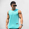 Front view of Light Blue men’s gym tank top in breathable mesh fabric