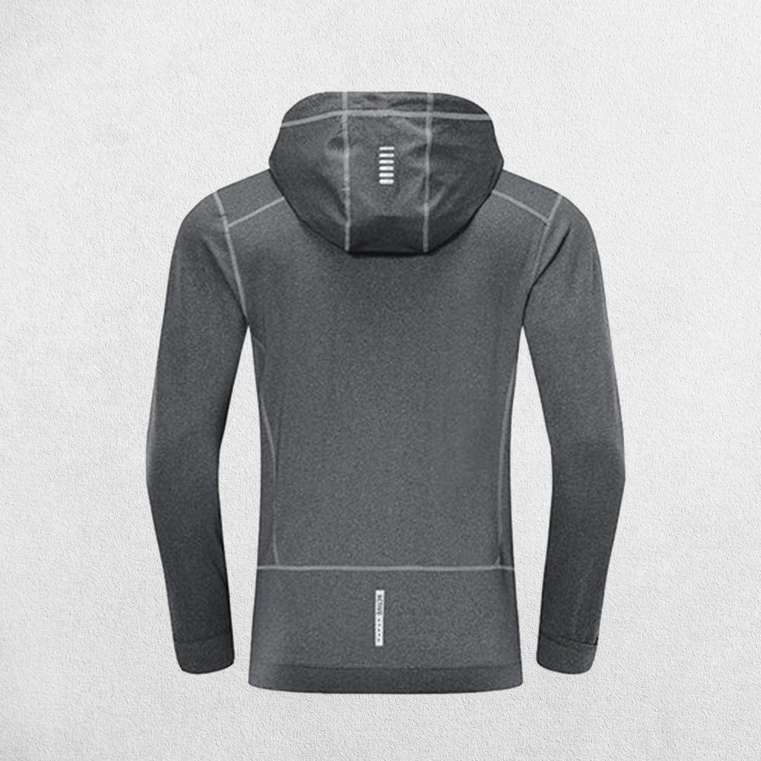 Back of Light Grey Men's Elastic Hooded Performance Hoodie Designed for Gym and Running