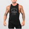 Front view of the Machine Fitness Bodybuilding Tank Top in black, featuring bold branding and a sleek, slim-fit design on a model.