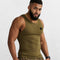 Men’s Slim-Fit Ribbed Muscle Vest in army green, showcasing breathable ice silk fabric with ribbed texture for a comfortable fit.