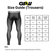 Size chart for Men’s Striped Joggers, displaying measurements to ensure the perfect fit.