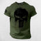 Front View of Military Green Men's Oversized 3D Patriotic Skull T-Shirt