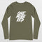 Close up of Military Green One More Rep High-Performance Long Sleeve Tee – Unisex Gym Wear in a studio background.
