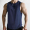Model wearing navy Quick-Dry Sleeveless Gym Shirt for Fitness & Training
