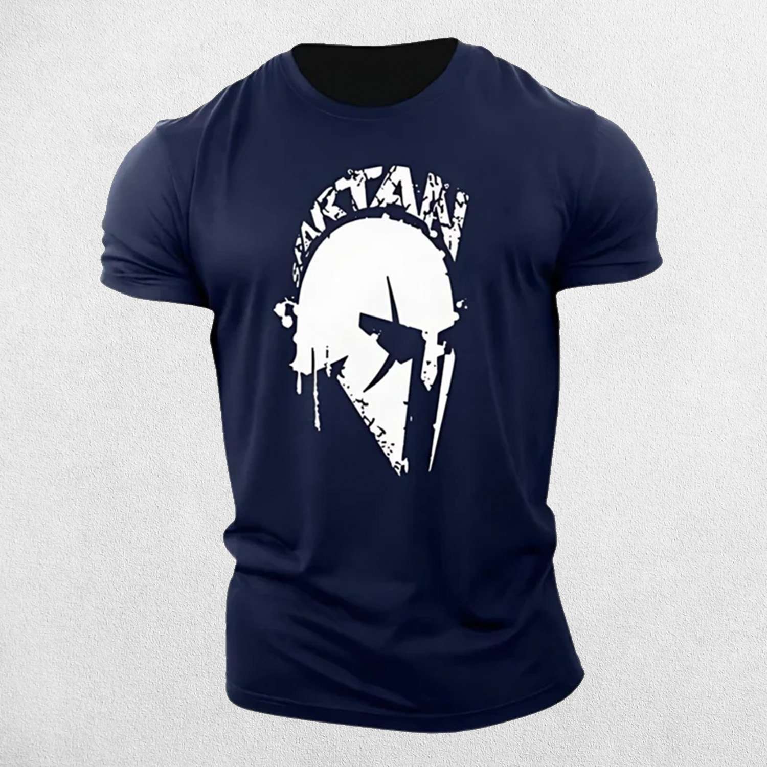 Close-up of Durable print of Navy Blue Vintage Spartan Print Men's Oversized T-Shirt
