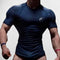 Gym Athlete wearing Navy Men’s Quick-Dry Bodybuilding Tight Muscle Shirt – Compression Fit for Fitness & Sports