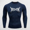 Close-up of Navy Quick Dry Rash Guard highlighting Berserk print and ergonomic fit.