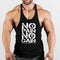 Model showcasing in No Pain No Gain Men’s Gym Vest in black, emphasizing durability and comfort.