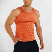Front View of Model Wearing Orange Grey Men’s Sleeveless Breathable & Slim Fit Cotton Tank Top – Gym, Fitness, Casual Wear & Sports Undershirt
