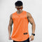 Front view of Orange men’s gym tank top in breathable mesh fabric
