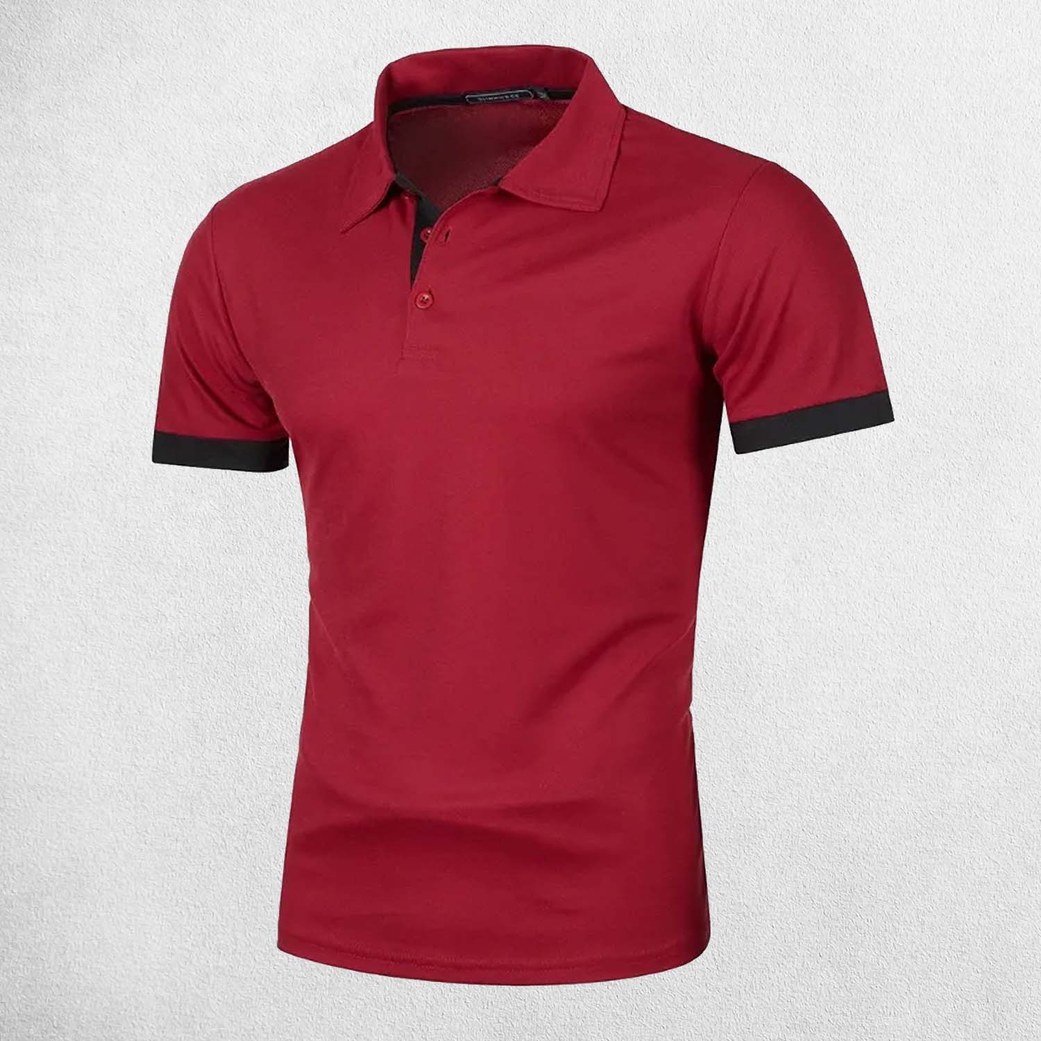 Front view of Red Black men’s lightweight polo shirt in solid color