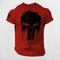 Front View of Red Men's Oversized 3D Patriotic Skull T-Shirt