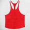 Close-up of Red breathable cotton fabric on a gym tank top