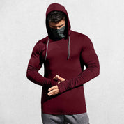 Model wearing Red Men’s Sun Protection Hooded Shirt - UV-Resistant Outdoor Activewear
