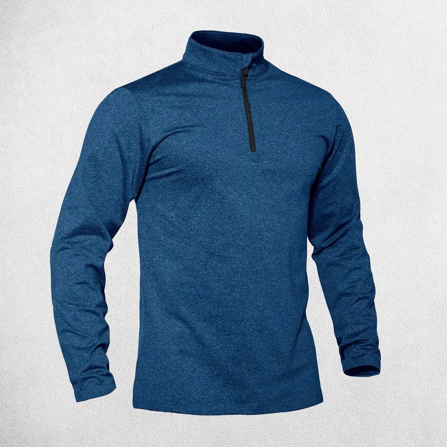 Sea Blue High-Neck Fleece-Lined Athletic Sweatshirt for Cold Weather Workouts