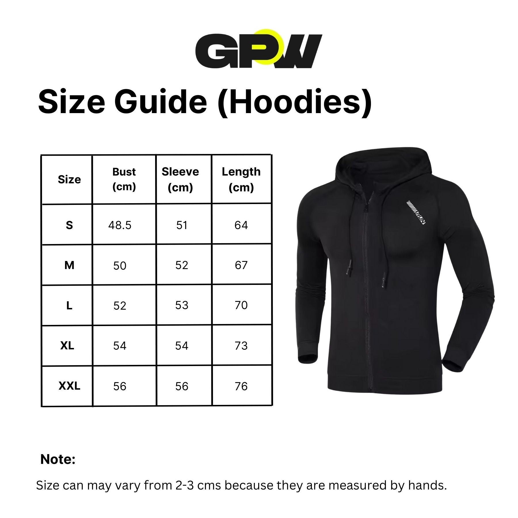 Size Guide for Men’s Quick-Dry Mesh Design Slim Fit Hooded Sports Top with Drawstring