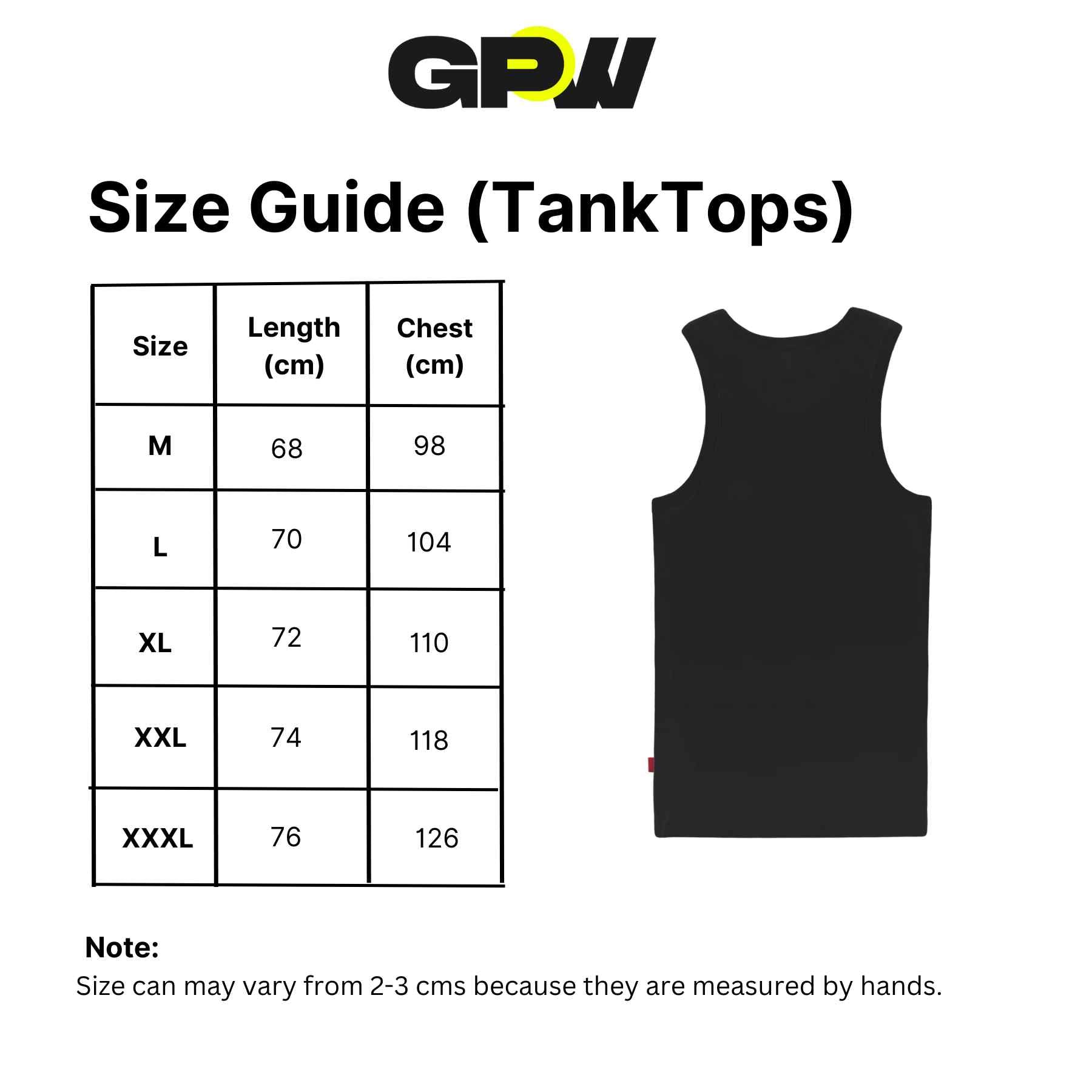 Size Guide for Men’s Sleeveless Breathable & Slim Fit Cotton Tank Top – Gym, Fitness, Casual Wear & Sports Undershirt