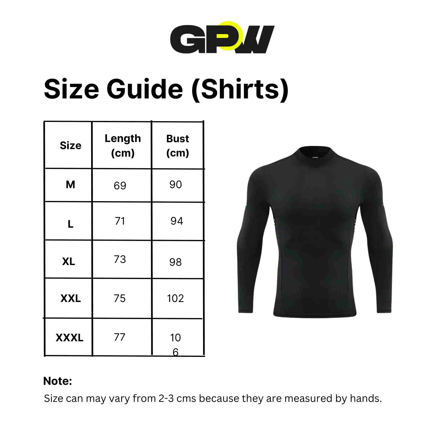 Size uide for  Men’s Solid Color Slim Fit Striped Gym & Casual Long-Sleeve Shirt – Quick-Dry, Breathable Performance Wear