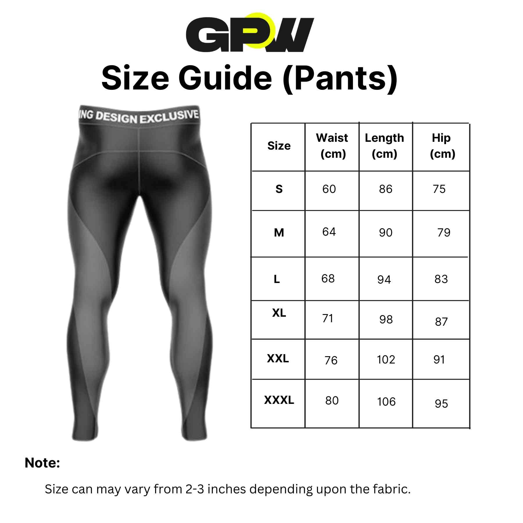 Size guide for Men’s Lycra Compression Leggings – Sports Tights for Running, Cycling & Training