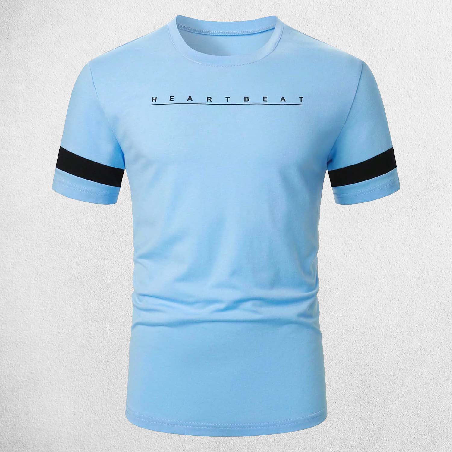 Close up of front of Sky Men's Summer Letter Graphic Crew Neck Fitness Tee Shirts– Breathable, Quick-Dry, Casual Short Sleeve Tee