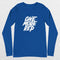 Close up  of True Royal One More Rep High-Performance Long Sleeve Tee – Unisex Gym Wear in a studio background.