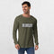 Model wearing Military Green long sleeve tee with jeans.