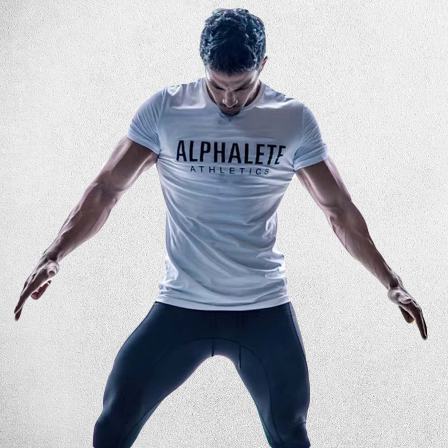 Close-up of White Black breathable cotton stretch fabric in men’s gym t-shirt