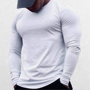 White GPW Men’s Long Sleeve Gym T-Shirt - breathable cotton fabric for bodybuilding and sports.