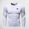 Close Up of White Men's Compression Quick-Dry Long Sleeve T-Shirt – Tight-Fit Gym & Running Sportswear for Training & Fitness