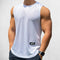 Front view of White men’s gym tank top in breathable mesh fabric
