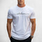 Front View of Model Wearing White Men’s Letter Print Round Neck T-Shirt – Casual Breathable Summer Short-Sleeve Tee