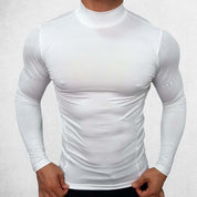 Front view of model wearing White Men’s Long Sleeve Compression Shirt – Quick-Dry Athletic Training Tee