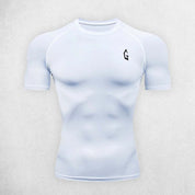 White Short Sleeve Compression Shirt for Running, Cycling, & Gym Workouts
