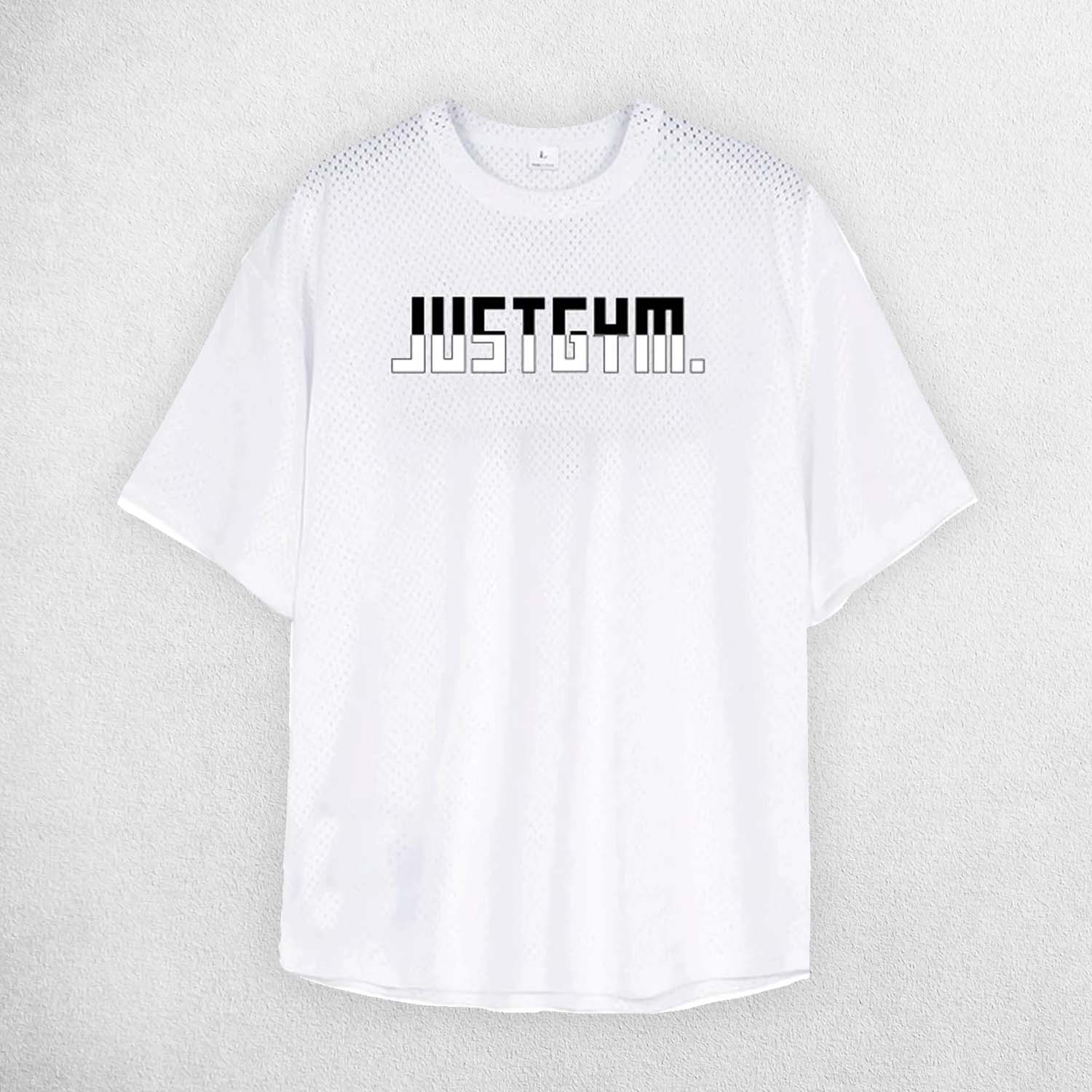 Close Up of White Men’s Short Sleeve Quick Dry Oversized Mesh Gym T-Shirt – Breathable, Quick-Dry Fitness Tee