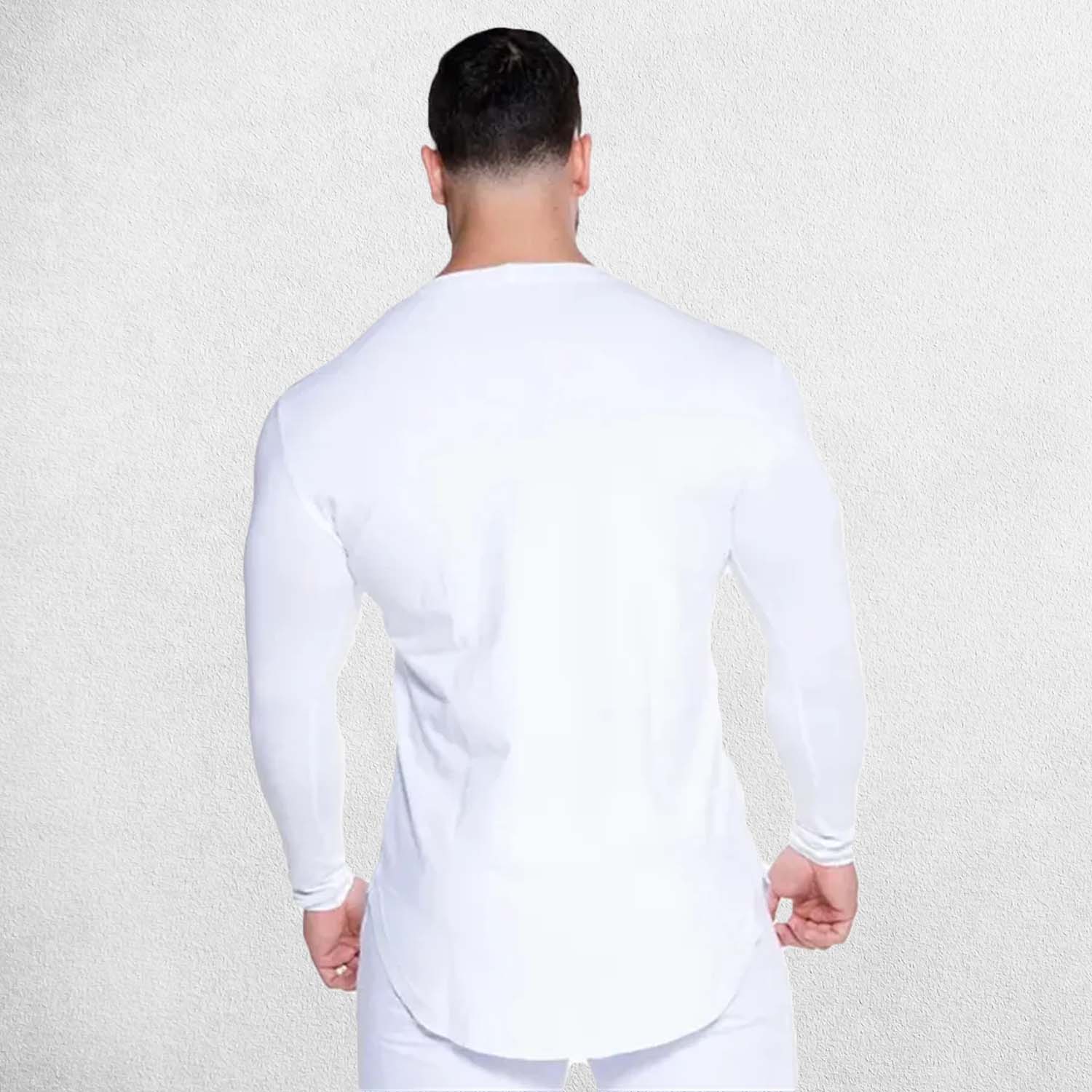 "Back view of the shirt, highlighting its long sleeve design and quick-dry fabric for spring and autumn