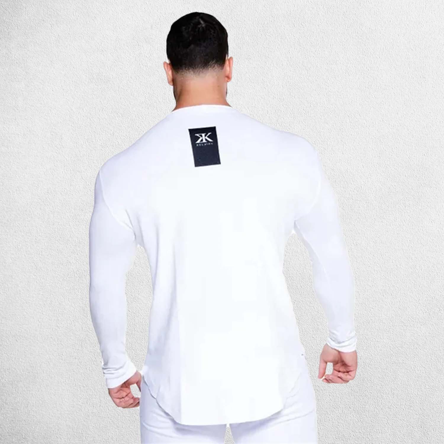 Back view of the shirt, highlighting its long sleeve design and quick-dry fabric for spring and autumn.