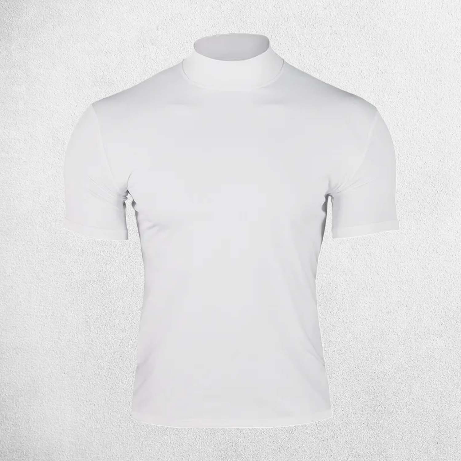 Cloase up of White Men’s Slim Fit Cross-Border Summer Solid Color Turtleneck T-Shirt for Fitness & Casual Wear
