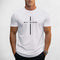 Front View of Model Wearing White Men's Way Maker Graphic Tee - 100% Cotton, Casual Crewneck T-Shirt with Geometric Design