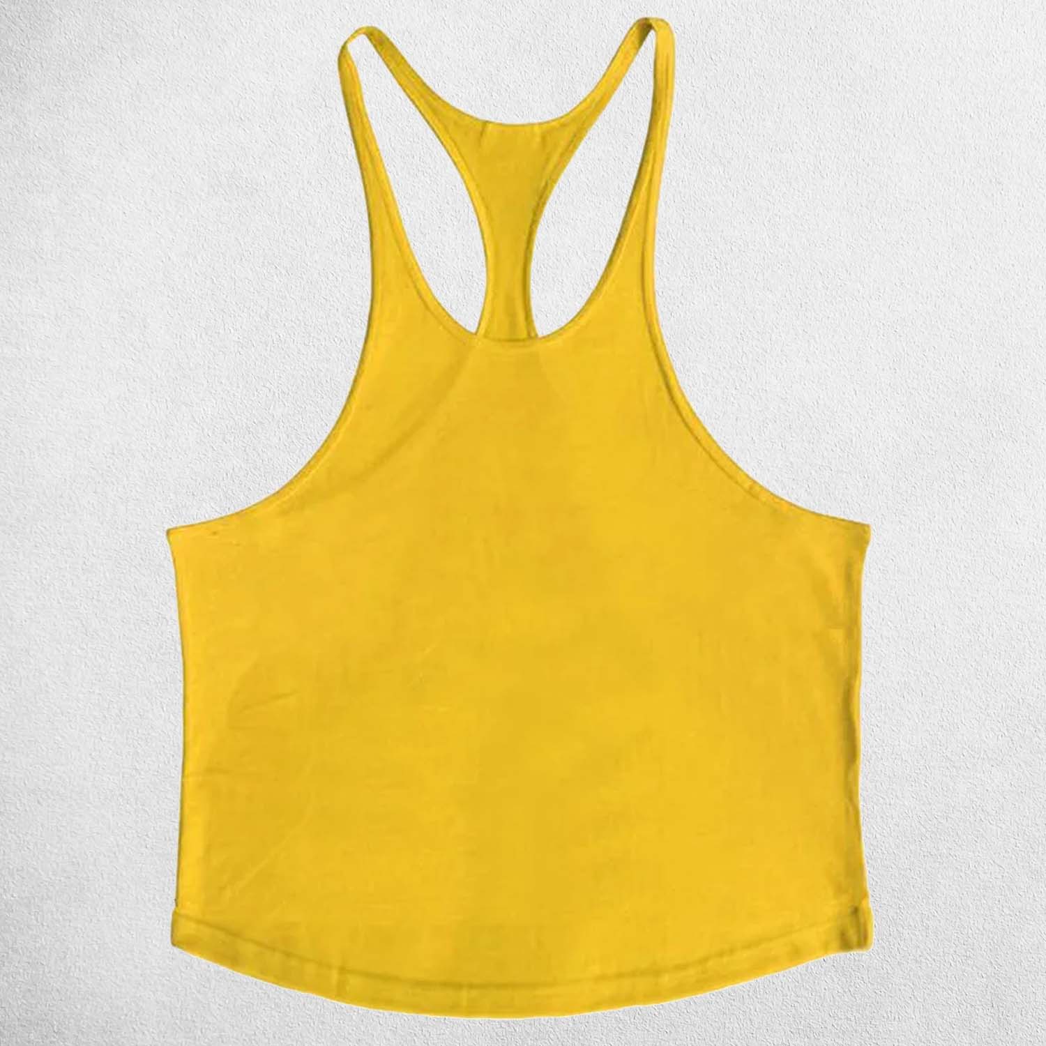 Close-up of Yellow breathable cotton fabric on a gym tank top