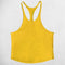 Close-up of Yellow breathable cotton fabric on a gym tank top
