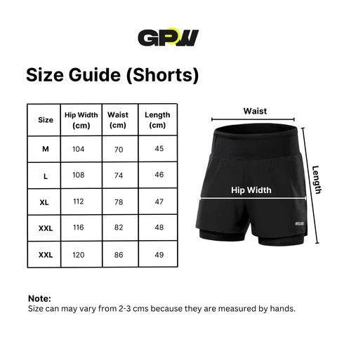 Size chart for GPW Men's Quick-Dry Gym Shorts - Summer Fitness and Sportswear